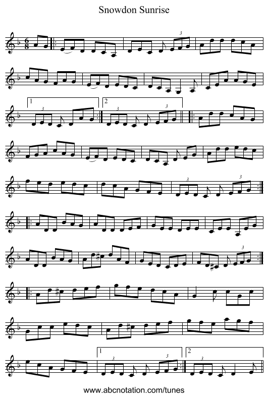 Snowdon Sunrise - staff notation