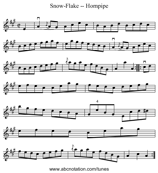 Snow-Flake -- Hornpipe - staff notation
