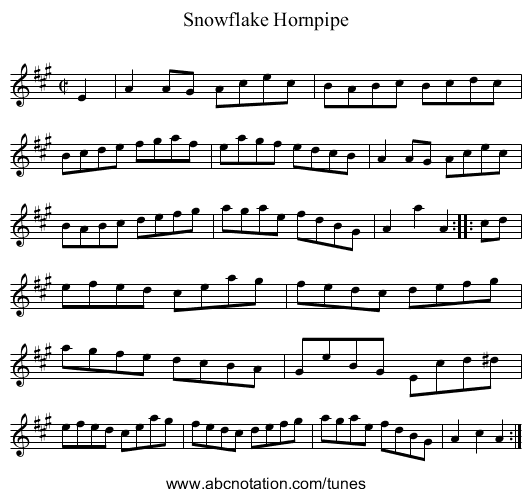 Snowflake Hornpipe - staff notation