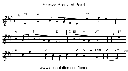Snowy Breasted Pearl - staff notation