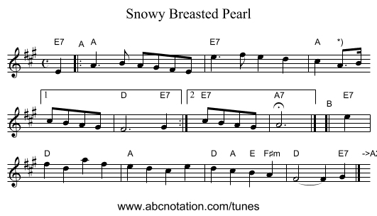 Snowy Breasted Pearl - staff notation