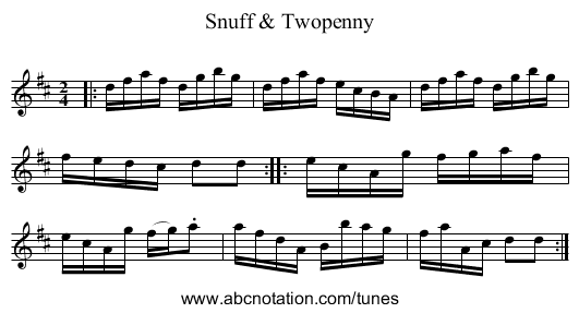 Snuff & Twopenny - staff notation