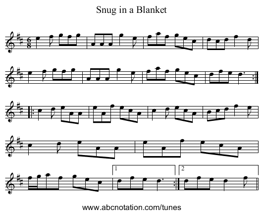 Snug in a Blanket - staff notation
