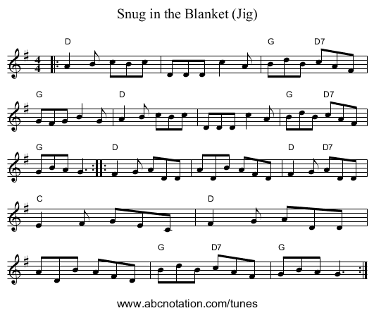 Snug in the Blanket (Jig) - staff notation