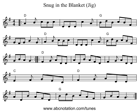 Snug in the Blanket (Jig) - staff notation
