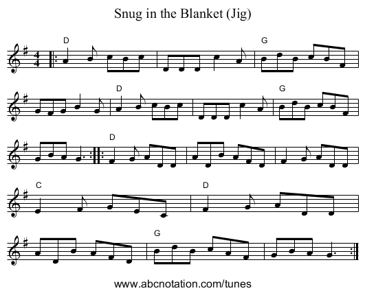 Snug in the Blanket (Jig) - staff notation