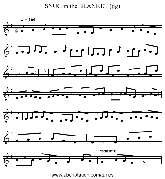 SNUG in the BLANKET (jig) - staff notation