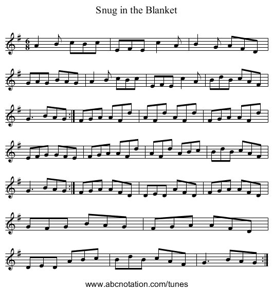 Snug in the Blanket - staff notation