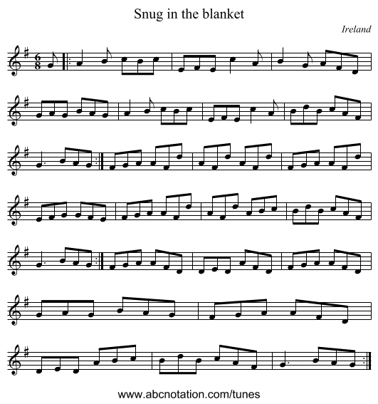 Snug in the blanket - staff notation