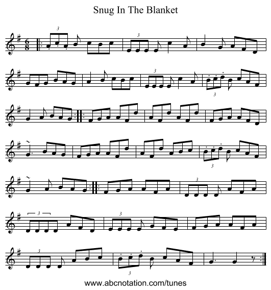 Snug In The Blanket - staff notation