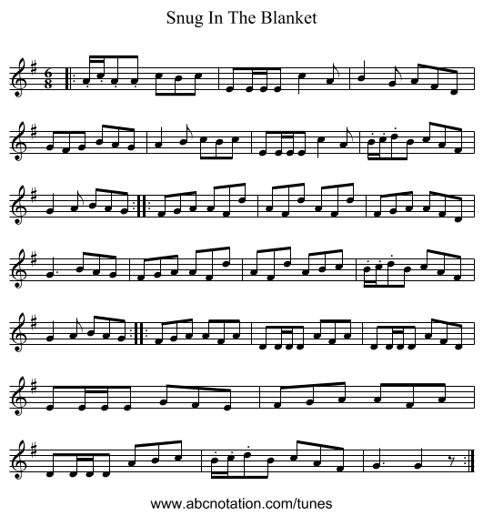 Snug In The Blanket - staff notation