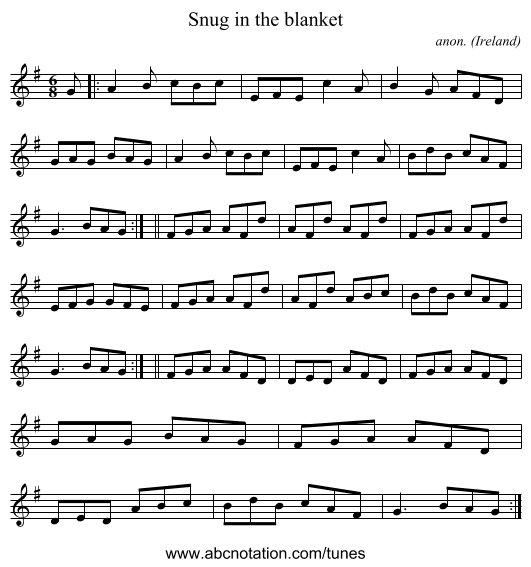 Snug in the blanket - staff notation