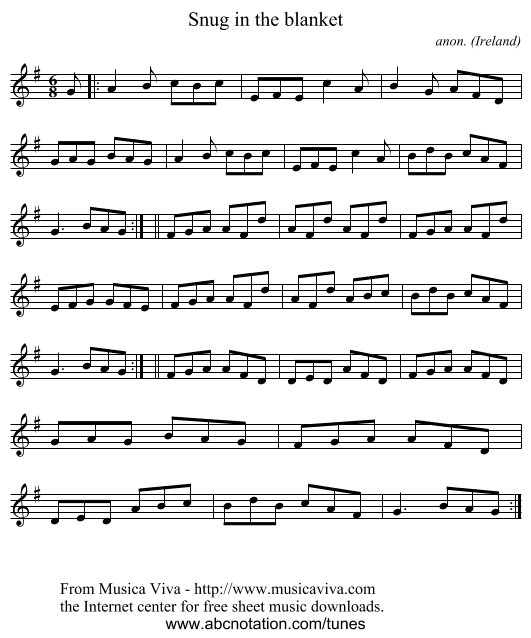 Snug in the blanket - staff notation