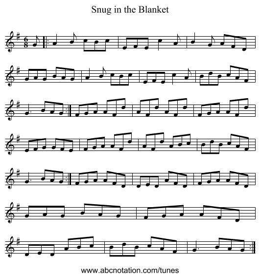 Snug in the Blanket - staff notation