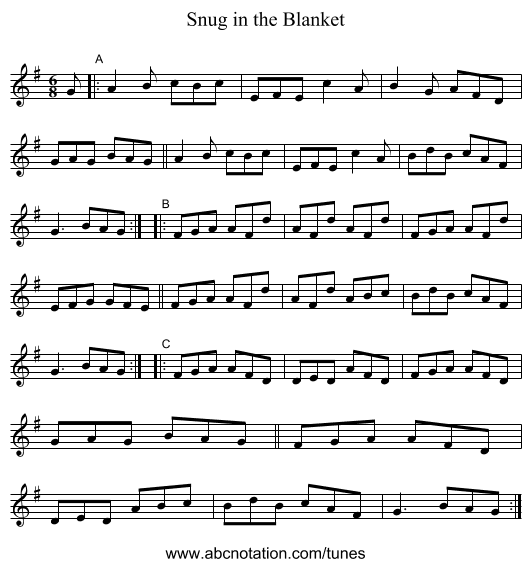 Snug in the Blanket - staff notation