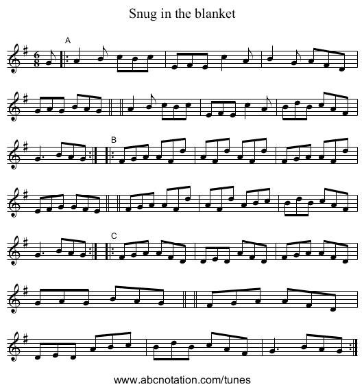 Snug in the blanket - staff notation