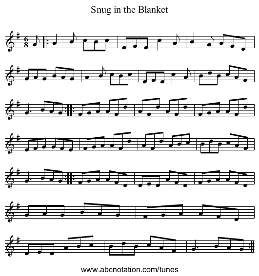 Snug in the Blanket - staff notation