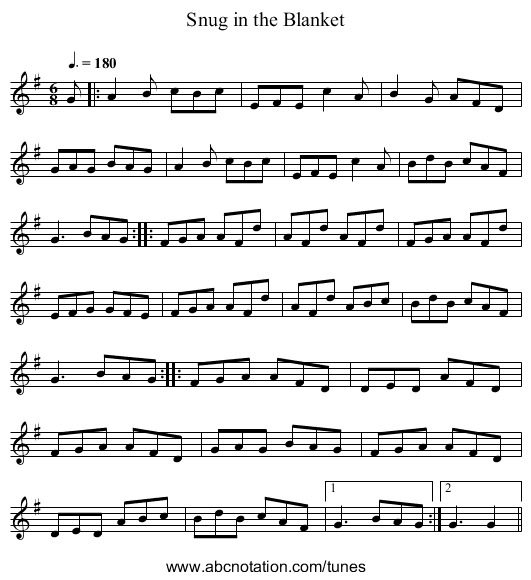 Snug in the Blanket - staff notation