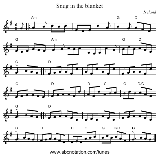 Snug in the blanket - staff notation
