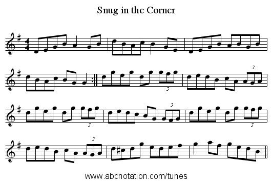 Snug in the Corner - staff notation