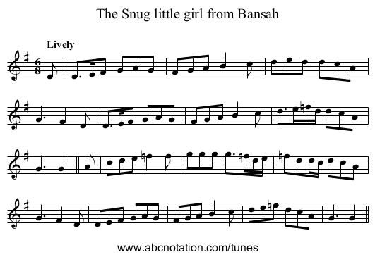 Snug little girl from Bansah, The - staff notation