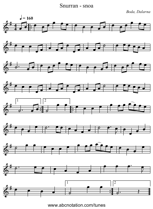 Snurran - snoa - staff notation