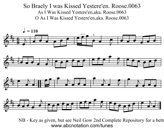 So Braely I was Kissed Yestere'en. Roose.0063 - staff notation