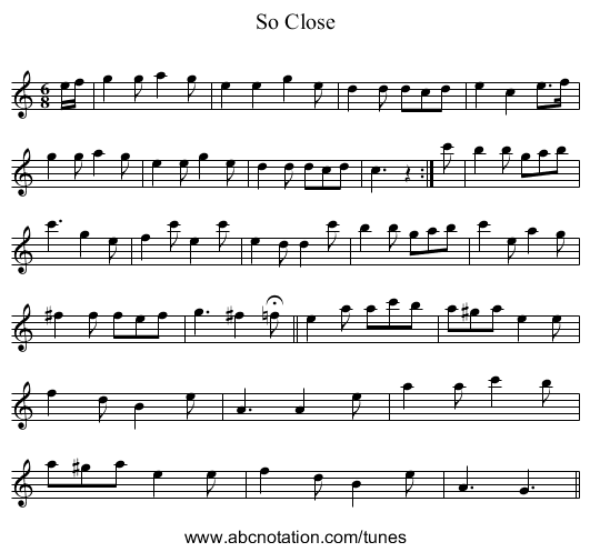 So Close - staff notation