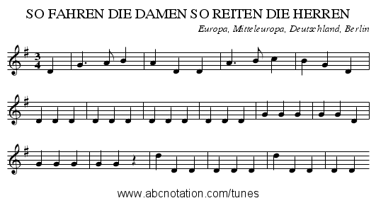 SO FAHREN DIE DAMEN SO REITEN DIE HERREN - staff notation