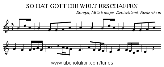 SO HAT GOTT DIE WELT ERSCHAFFEN - staff notation