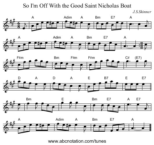 So I'm Off With the Good Saint Nicholas Boat - staff notation