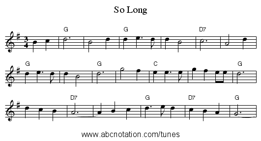 So Long - staff notation