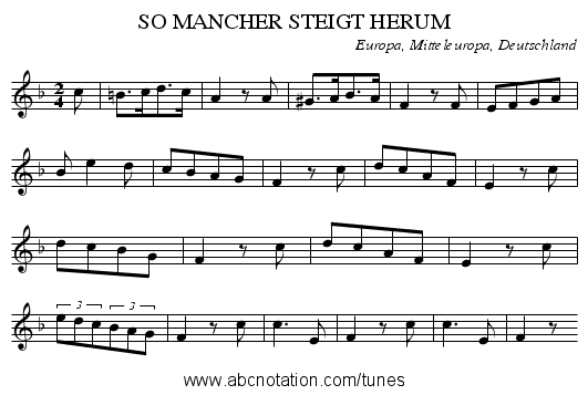 SO MANCHER STEIGT HERUM - staff notation