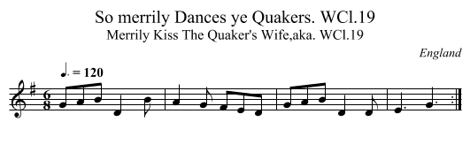 So merrily Dances ye Quakers. WCl.19 - staff notation