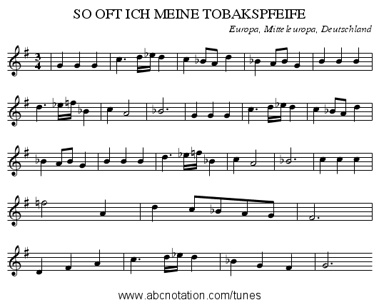SO OFT ICH MEINE TOBAKSPFEIFE - staff notation