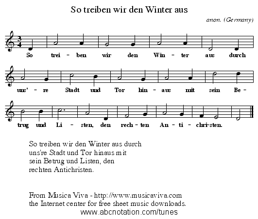 So treiben wir den Winter aus - staff notation