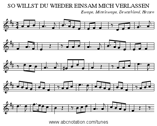 SO WILLST DU WIEDER EINSAM MICH VERLASSEN - staff notation