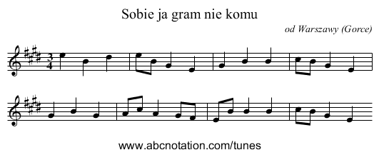 Sobie ja gram nie komu - staff notation