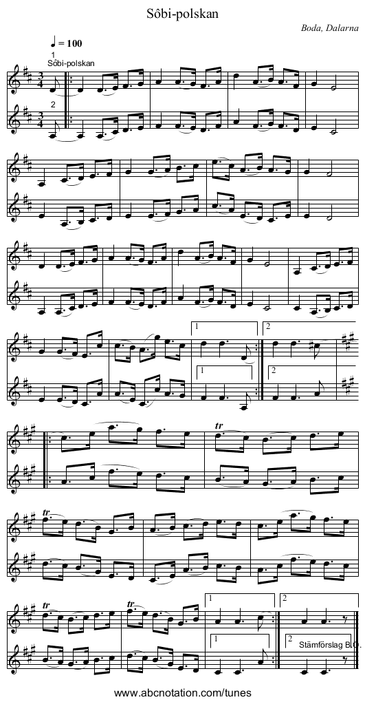 Sôbi-polskan - staff notation