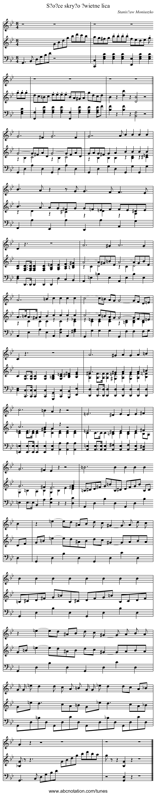 S?o?ce skry?o ?wietne lica - staff notation