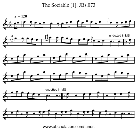 Sociable [1]. JBs.073, The - staff notation