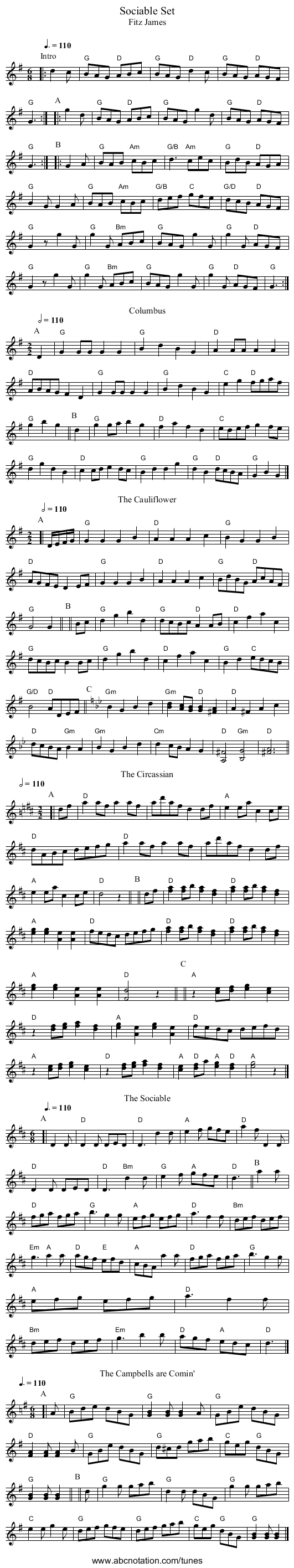 Sociable Set - staff notation