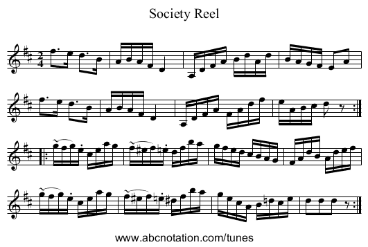 Society Reel - staff notation