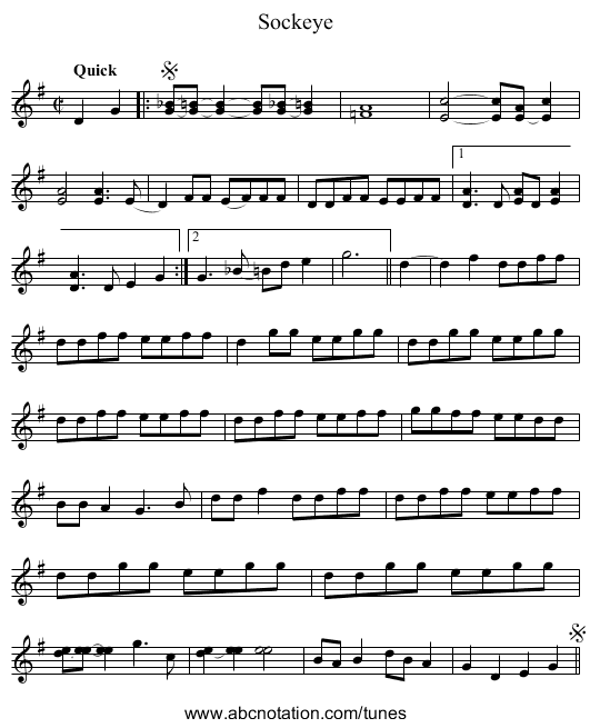 Sockeye - staff notation