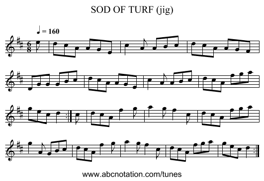 SOD OF TURF (jig) - staff notation