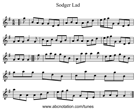 Sodger Lad - staff notation