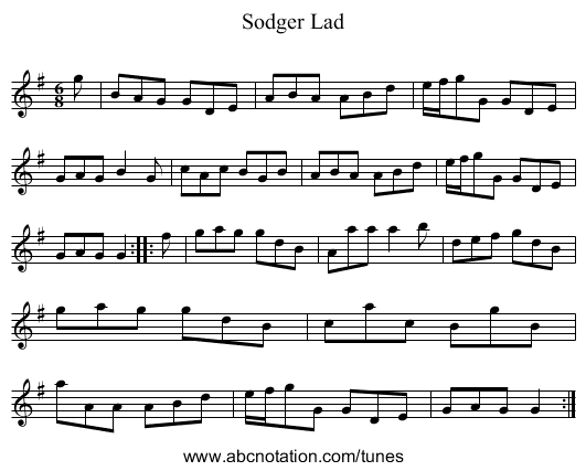 Sodger Lad - staff notation
