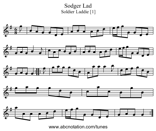 Sodger Lad - staff notation