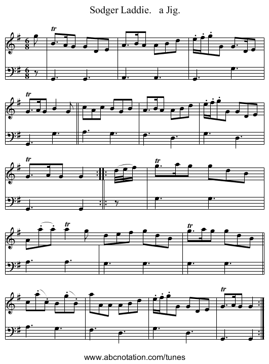 Sodger Laddie.   a Jig. - staff notation