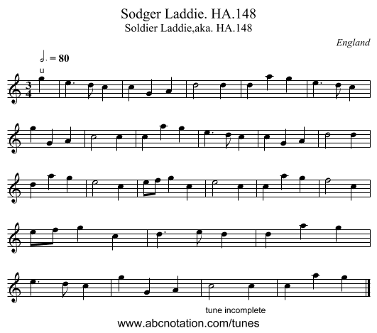 Sodger Laddie. HA.148 - staff notation